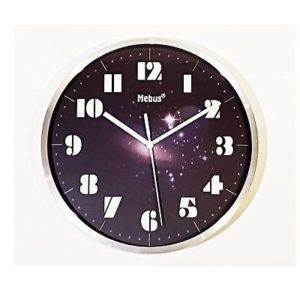 957 Mebus Wanduhr ! Chrom ! Motiv: Weltall ! 25 cm Ø ,
