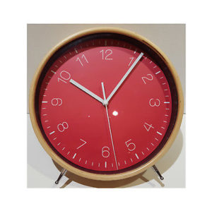 974 Mebus Wanduhr - Tischuhr ! Wecker design in Holzoptik mit rot ! 22 x 24 cm
