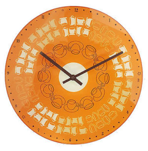 869 Wanduhr Mebus ! Glas ! Motiv Kaffee Tassen ! 29,5 cm