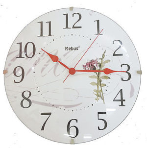 920 Wanduhr Mebus ! Glas ! Motiv Blume ! 24,5 cm