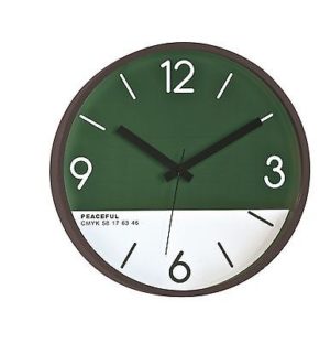 470 Mebus Wanduhr! dunkles Holz ! mit grün & weiß ! super Design , 30 cm