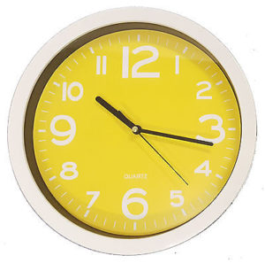 894 Wanduhr Mebus !weiß - gelb ! super modern! 25 cm