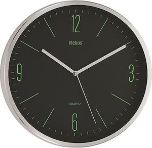 573 Mebus Wanduhr Metall, chrom - schwarz mit grün ! Modern !