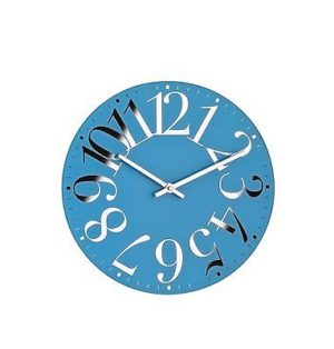 745 Mebus Wanduhr !Glas ! Blau mit Chrom !29,5 cm super modern!