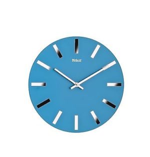 752 Mebus Wanduhr !Glas ! Blau mit Chrom !29,5 cm super modern!