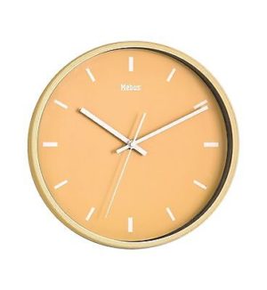 793 Mebus Wanduhr! helle Holzoptik mit gelb ! modernes Design! 29 cm