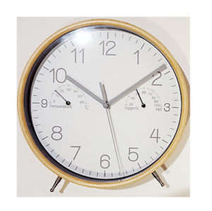 977 Mebus Wanduhr - Tischuhr ! Wecker design in Holzoptik ! Thermo / Hygro