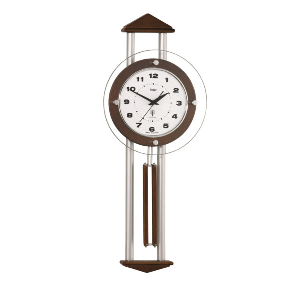 509 Mebus 55009 Funk Wanduhr Pendeluhr dunkles Holz Glas !!