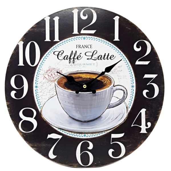 1064 Mebus Motivwanduhr! " Caffe Latte " ! super Design ! Durchmesser: 34 cm