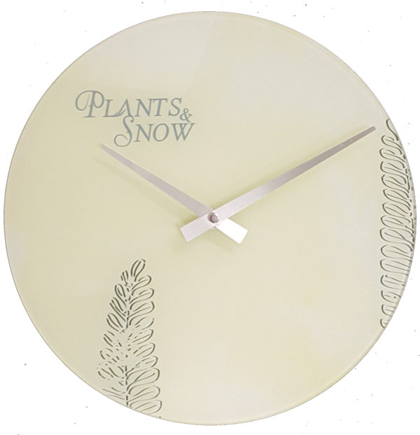 873 Wanduhr Mebus ! Glas ! Motiv Plants & Snow ! 29,5 cm